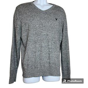 American Eagle Sweater, Men M, Blue & White Knit, V-Neck, Logo, Cotton, EUC